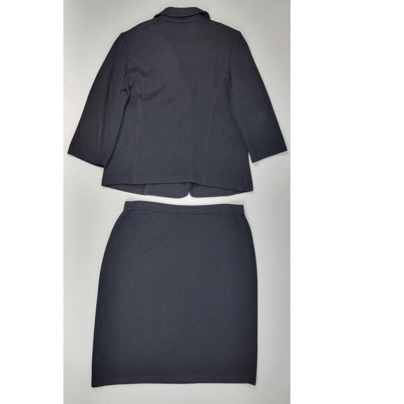 St. John Collection 16 Black Wool Blend Flower Pearl Buttons‎ 2pc Skirt Jacket - Picture 8 of 15